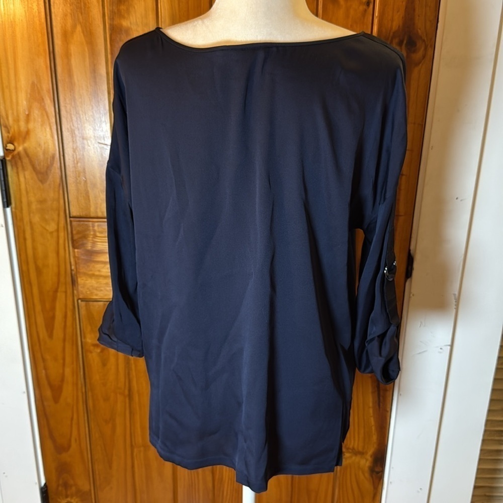 Vince Oversized Navy Silk Blouse - Picture 4 of 8